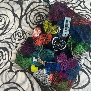 Vintage BRIGHTON Reversible Crystal Winged Heart Adjustable Anklet